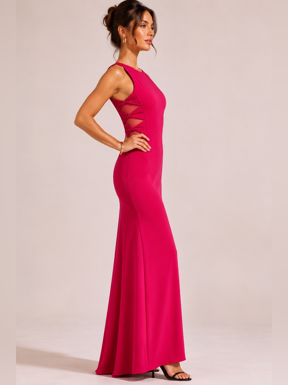 ✨💖 Halston Heritage Cutout Side Maxi Gown Pink Sleeveless Dress 0 ✨💖